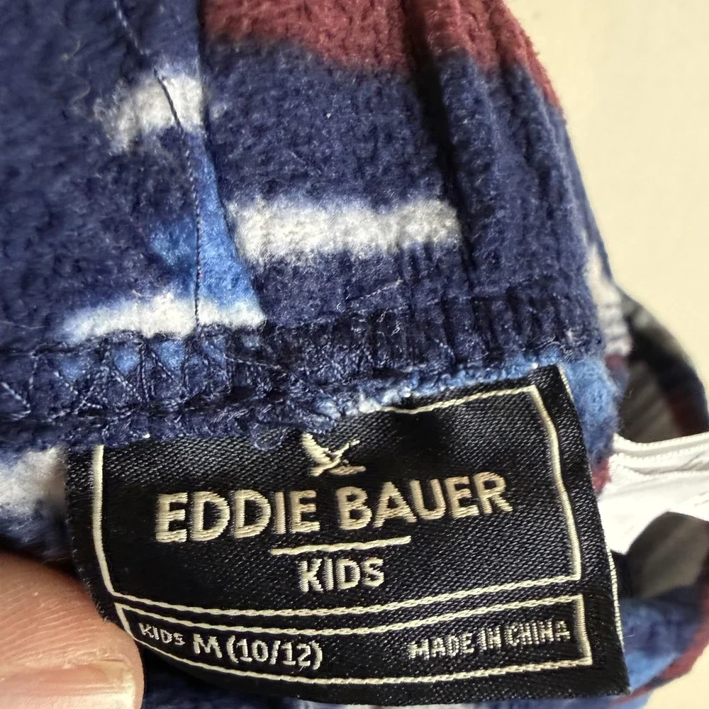 Eddie Bauer Pijama Pants Kids 10-12 Blue Fleece Camo Elastic Waist Winter Lounge